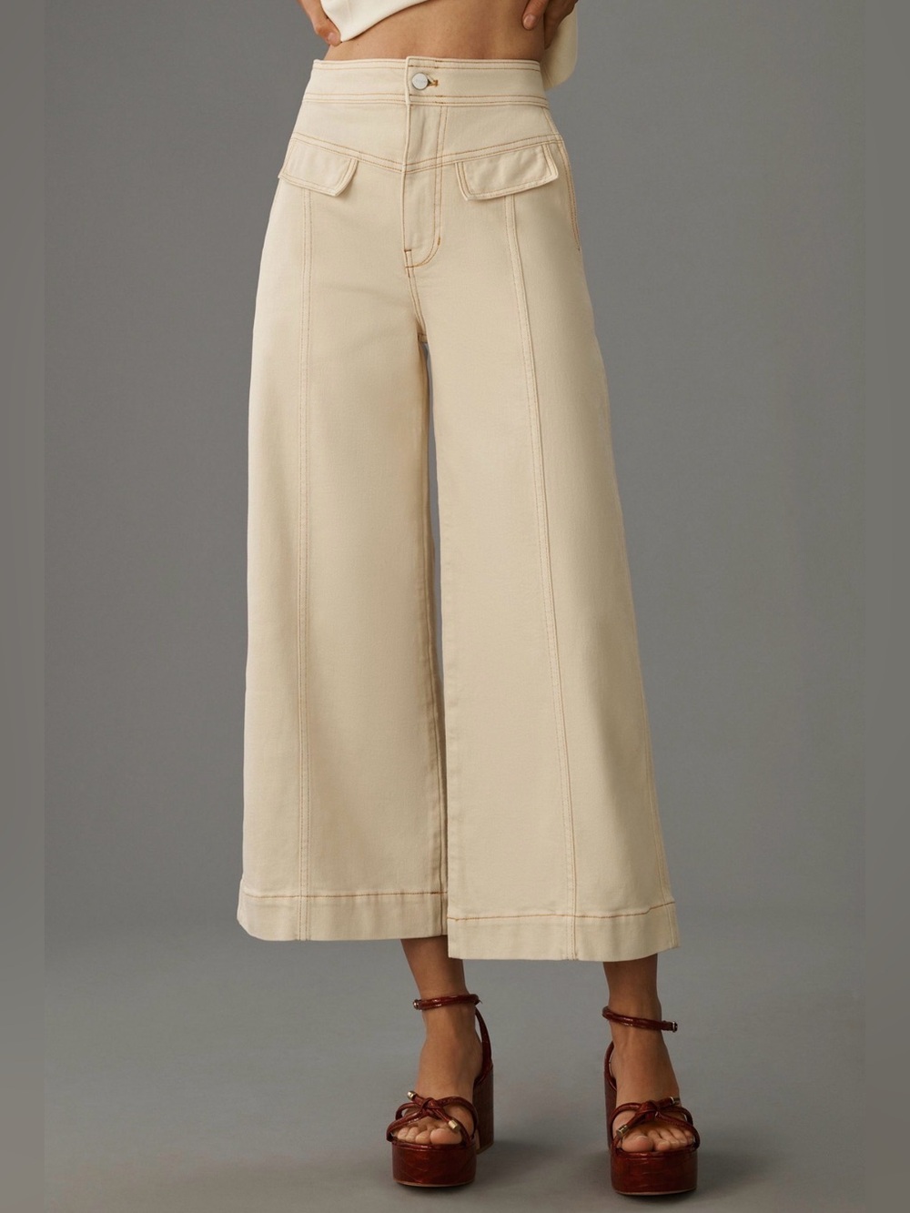 ANTHROPOLOGIE PILCRO High-Rise Crop Wide-Leg Utility Jeans Neutral 31